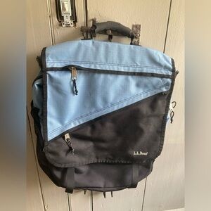 L.L. Bean Messenger Bag  Carry On Backpack with Pockets Light Blue/ Black Read